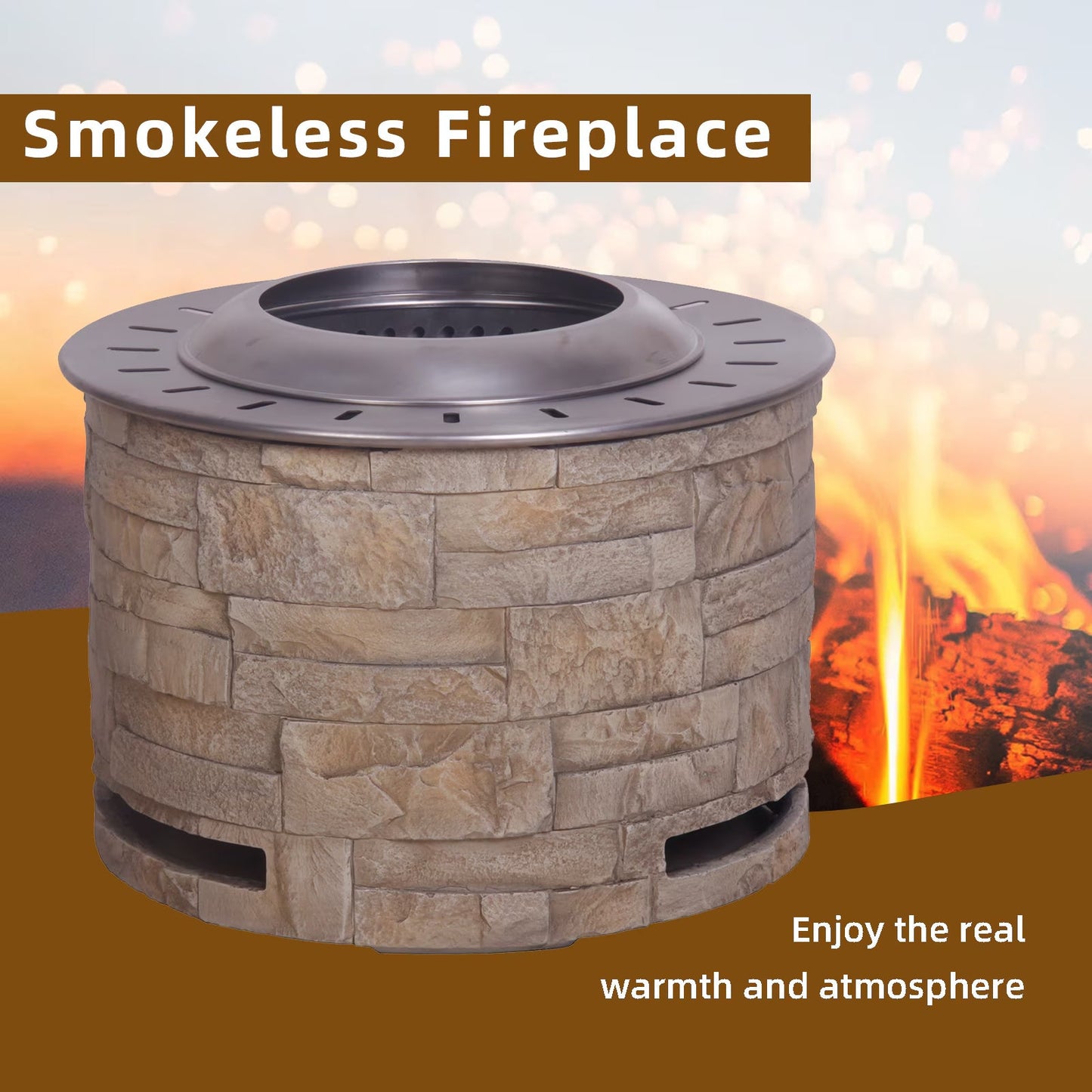 Stackstone Look Smokeless Firepit With Wood Pellet Twig Wood As The
