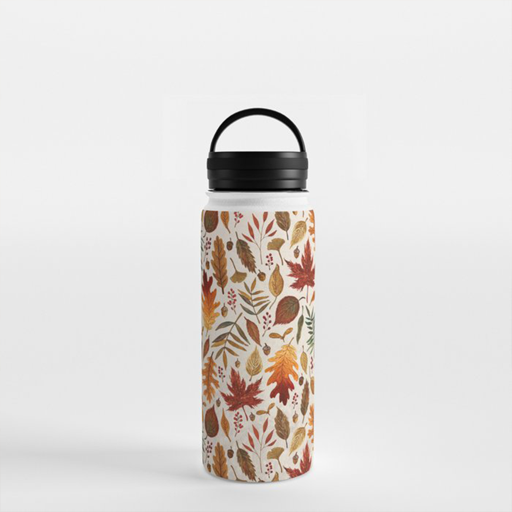 Watercolor Fall Leaves Handle Lid Water Bottle