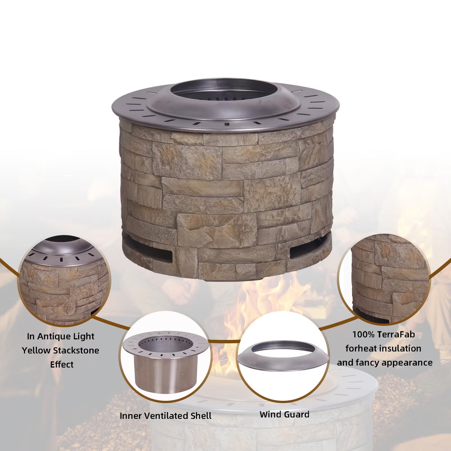 Stackstone Look Smokeless Firepit With Wood Pellet Twig Wood As The