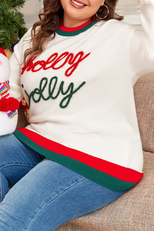Plus Size Christmas Holly Jolly Colorblock Edge Sweater