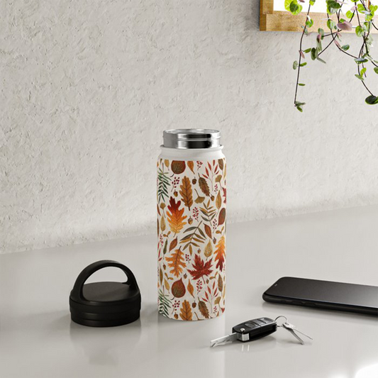 Watercolor Fall Leaves Handle Lid Water Bottle