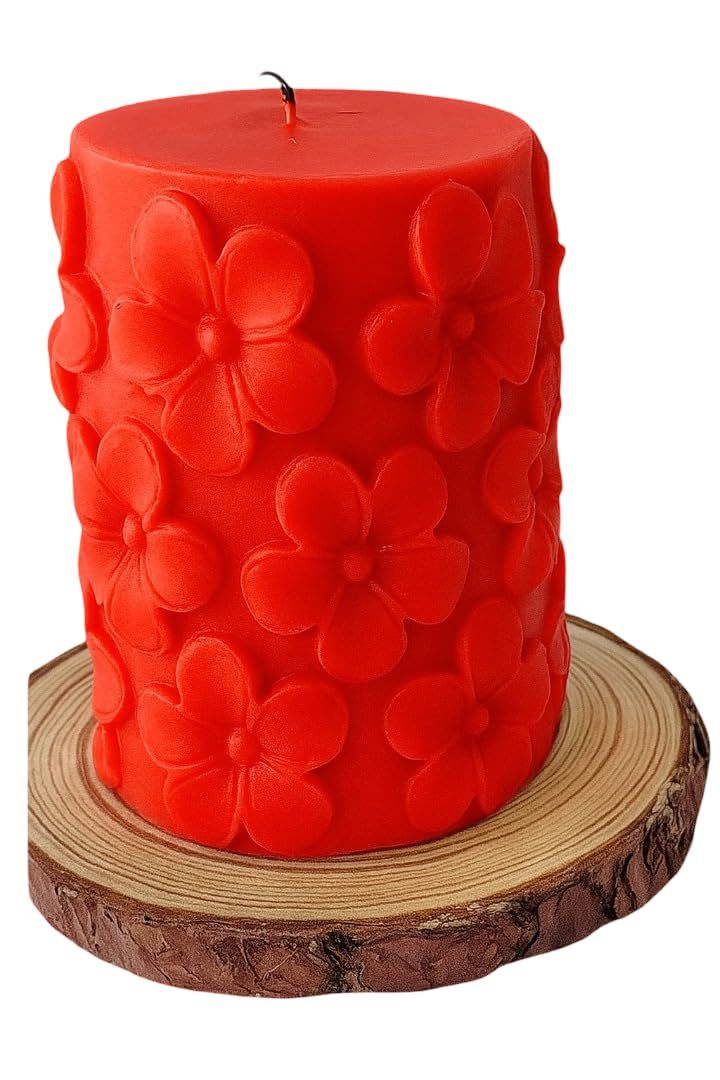 Red Floral Embossed Scented Pillar Candle