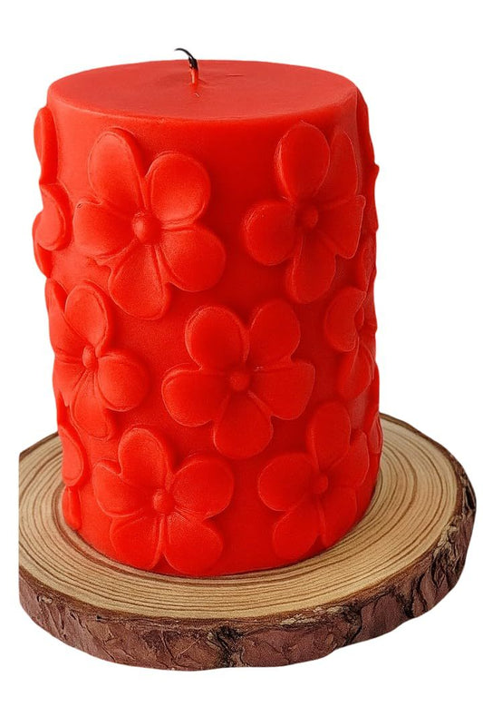 Red Floral Embossed Scented Pillar Candle