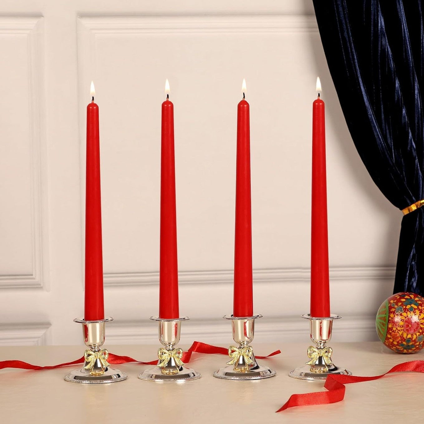 Red Unscented Dripless Taper Candles Set of 4