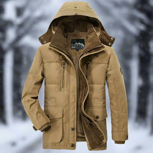 Mens Hooded Winter Parka Coat with Inner Fleece